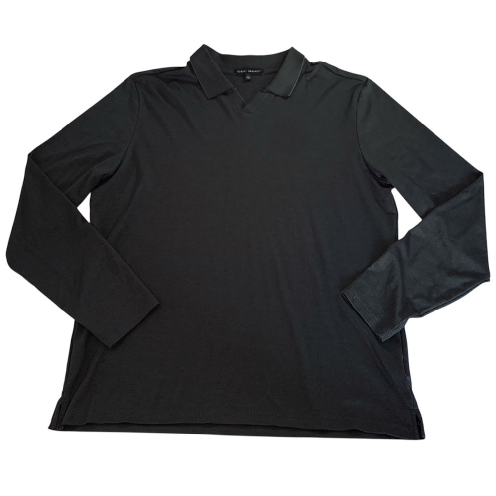 Robert Barakett Polo Shirt Men Large Black Long Sleeve Johnny Collar Minimalist